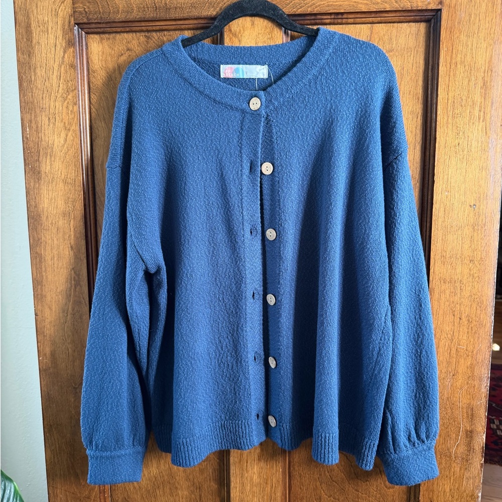 Blue Knit Cardigan with Wooden Buttons - NWT